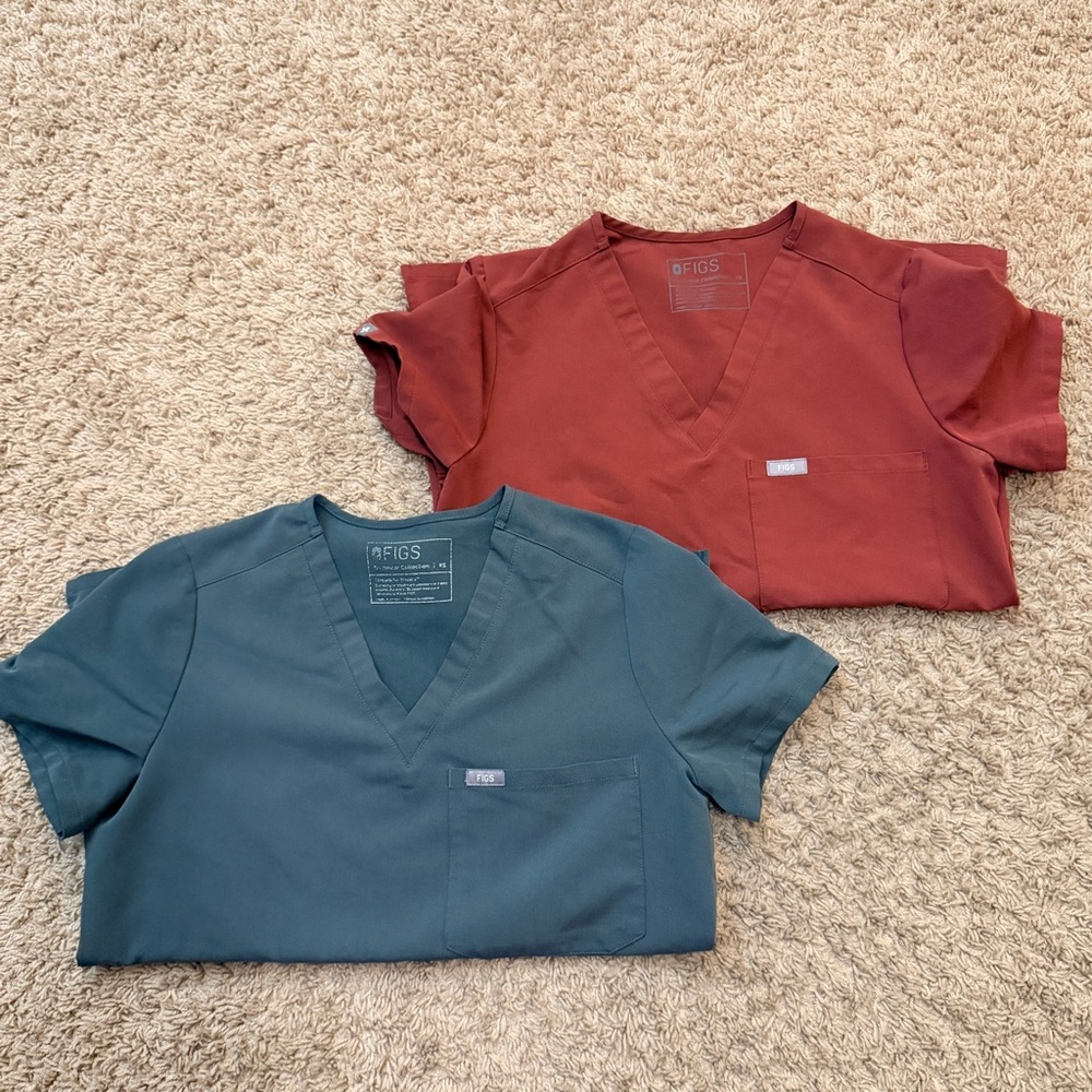 Figs Burgundy and Teal Scrub Tops